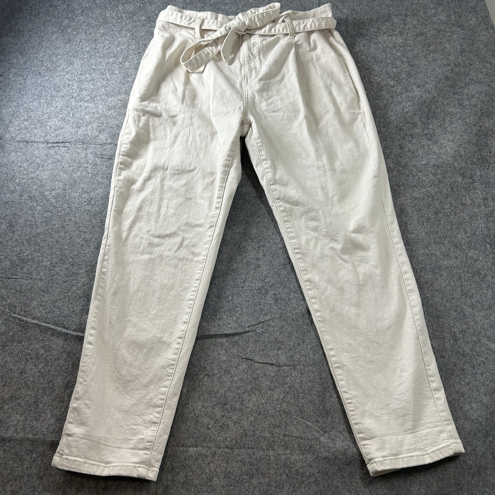 Oat New York Jeans Womens 32 Tapered Leg Cream Ivory Belted Stretch